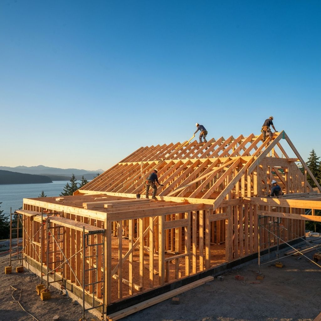 Custom home under construction on Vancouver Island